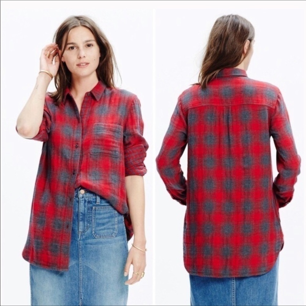 MADEWELL Boyfriend Flannel Button Front Top